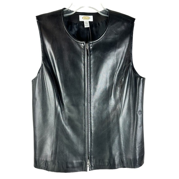 Talbots Leather Vest Sz 10 Women's Lined Black NWT Org $198 Quiet Luxury Edgy - Picture 2 of 8